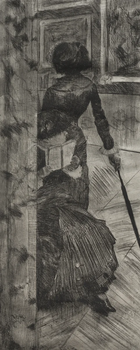 Mary Cassatt at the Louvre: The Paintings Gallery by Edgar Degas, print, 1879-1880