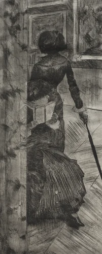 Mary Cassatt at the Louvre: The Paintings Gallery by Edgar Degas, print, 1879-1880
