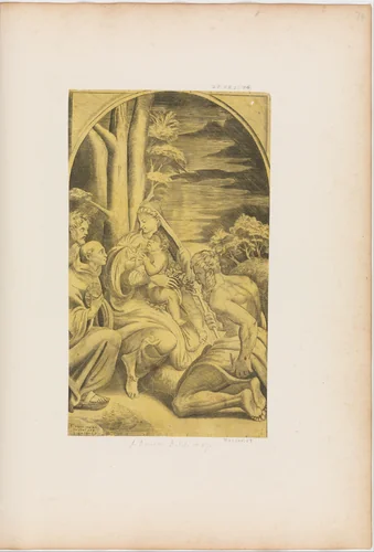 The Madonna and Child with St. Bernardino of Sienna and St. Jerome by Giulio Bonasone, print, 1510-1576