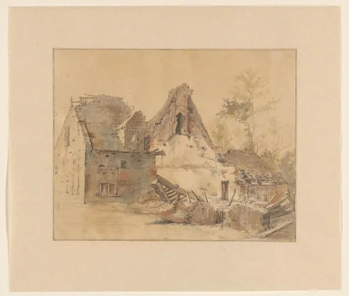 Ruïne van een huis by Jacob de Vos, drawing, 1816