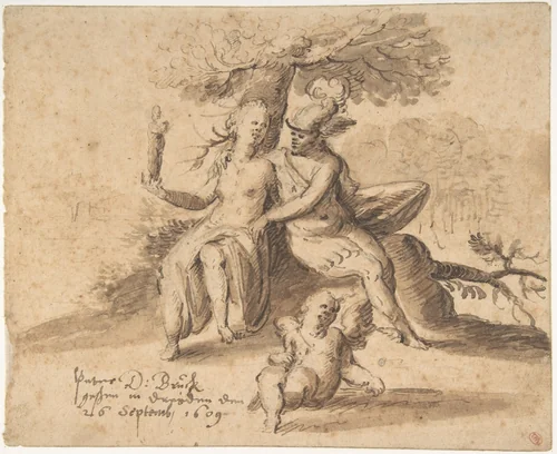 Hermes, Venus, and Cupid in a Landscape by Peter Bruck, drawing, 1619-1629