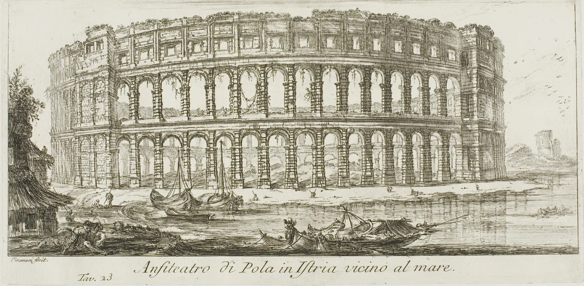 Ampitheater of Pola in Istria near the sea, plate 23 from Some Views of Triumphal Arches and other monuments by Giovanni Battista Piranesi, print, 1748
