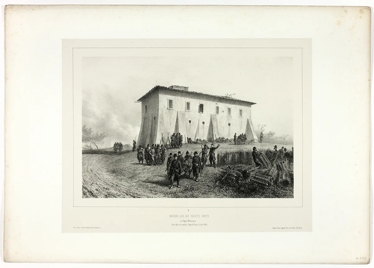 House of Six Green Shutters, from Souvenirs d’Italie: Expédition de Rome by Denis Auguste Marie Raffet, print, 1858