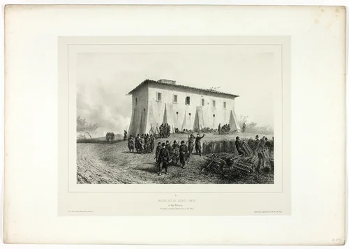 House of Six Green Shutters, from Souvenirs d’Italie: Expédition de Rome by Denis Auguste Marie Raffet, print, 1858