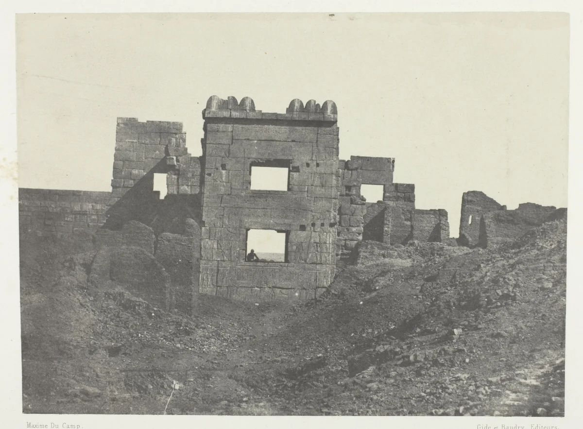 Médinet-Habou, Façade Orientale du Gynécée de Ramsès-Mèiamoun; Thèbes, plate 48 from the album "Egypte, Nubie, Palestine et Syrie" (1852) by Maxime Du Camp, photograph, 1849-1851