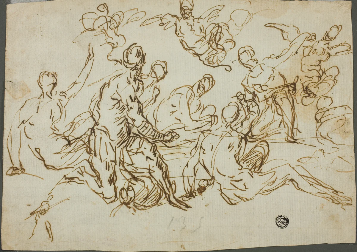 Harpies Attacking Aeneas and His Companions by Domenico Gargiulo, drawing, 1629-1699