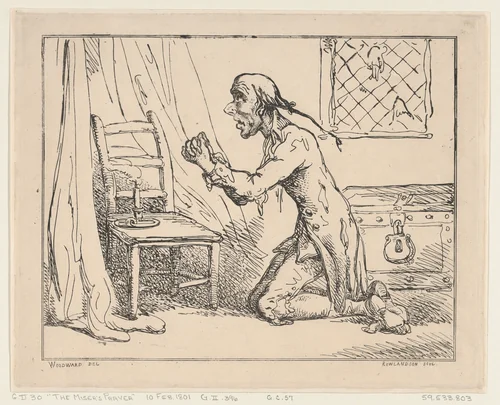 The Miser's Prayer by Thomas Rowlandson, print, 1801