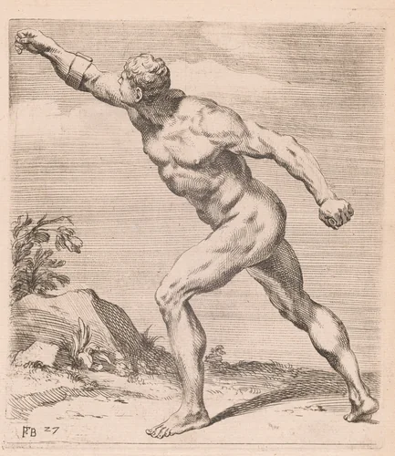 A Nude Fighting Man, side view, turned to left [plate 27] by François Perrier, print, 1638