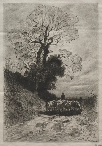 Return of the flock by Theophile Narcisse Chauvel, print, 1865-1875