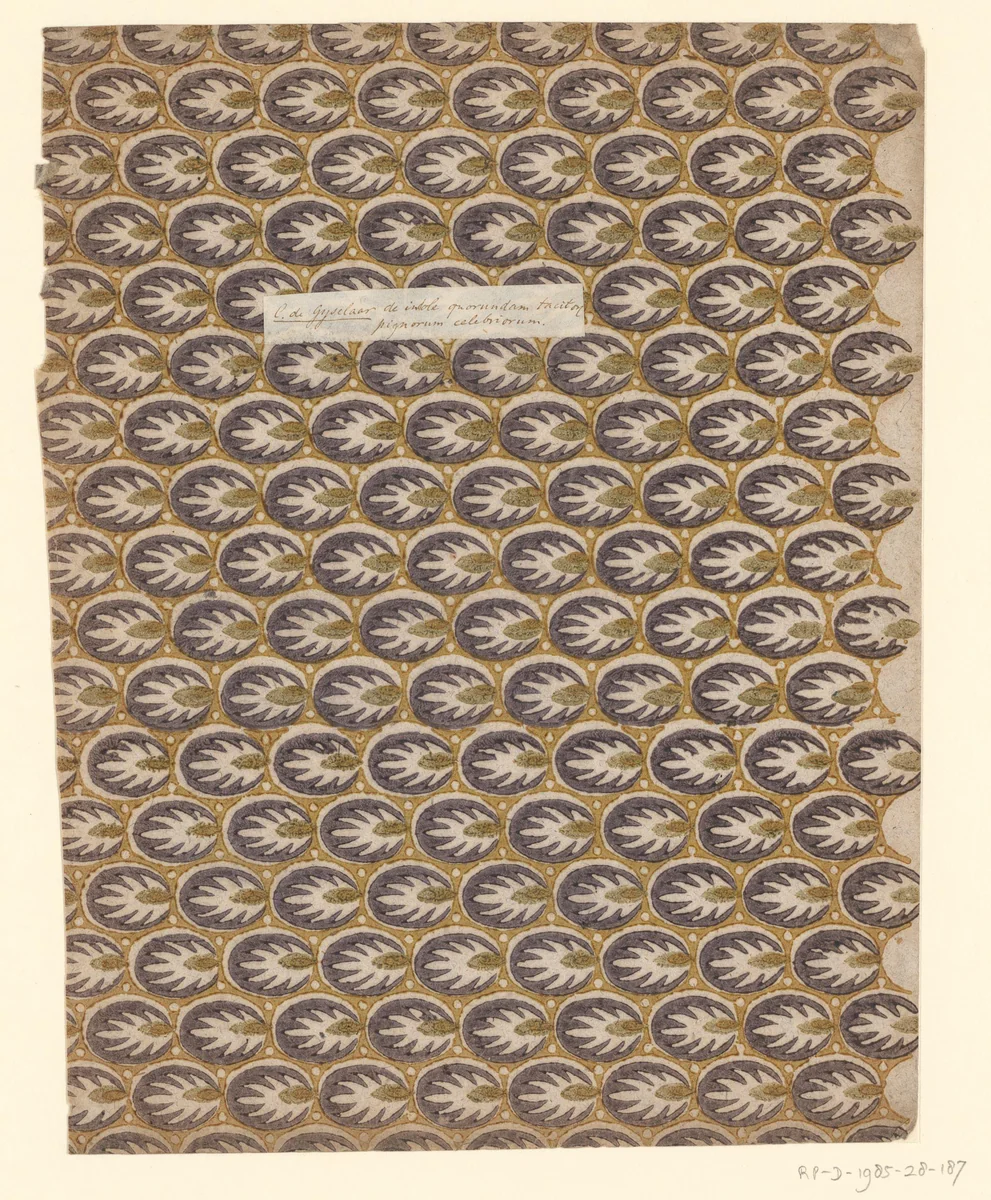 Blad met banenpatroon van uitgespaard bladmotief in ovaal by anonymous, other, 1750-1900