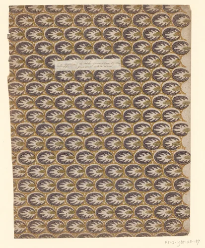 Blad met banenpatroon van uitgespaard bladmotief in ovaal by anonymous, other, 1750-1900