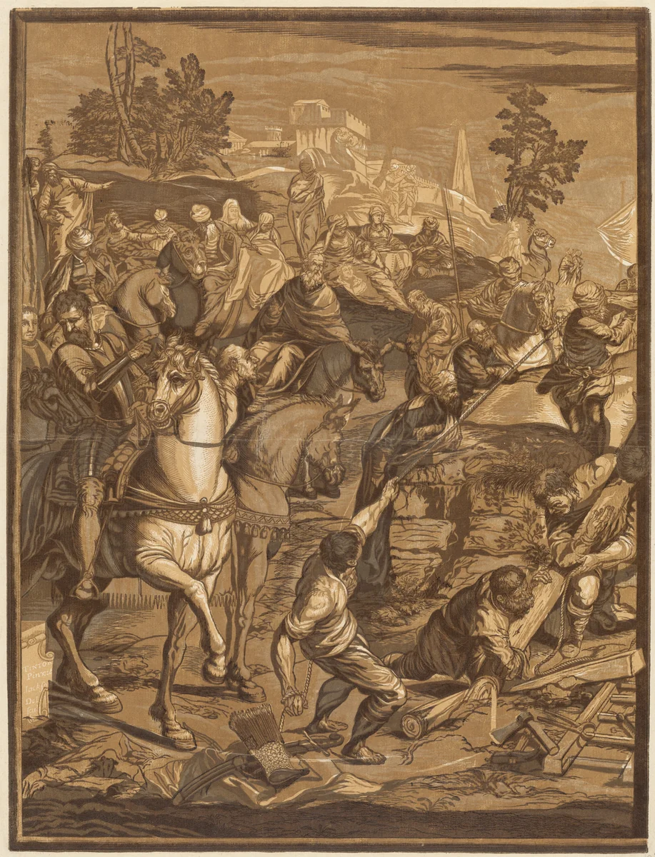 The Crucifixion (Left Panel) by John Baptist Jackson, print, 1741