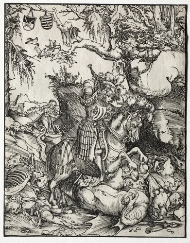 St. George Slaying the Dragon by Lucas Cranach, print, 1500-1600