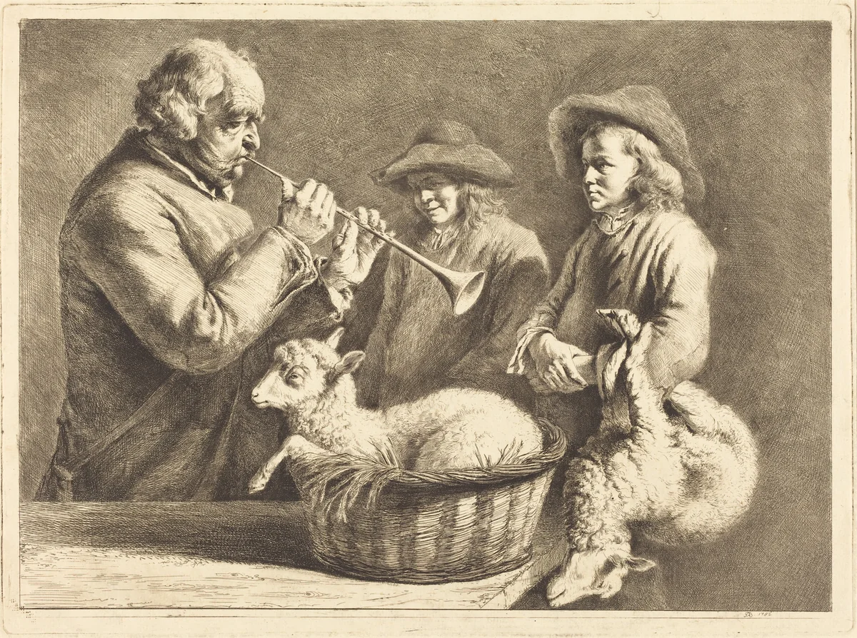 Oboe Player by Jean Jacques de Boissieu, print, 1782