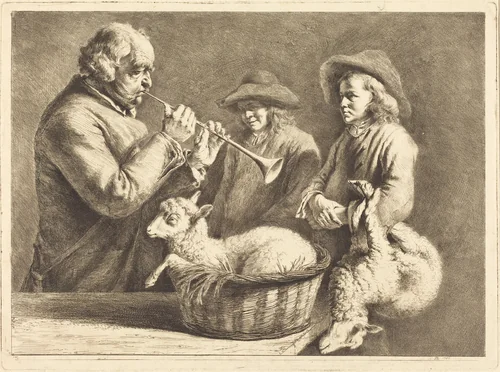 Oboe Player by Jean Jacques de Boissieu, print, 1782