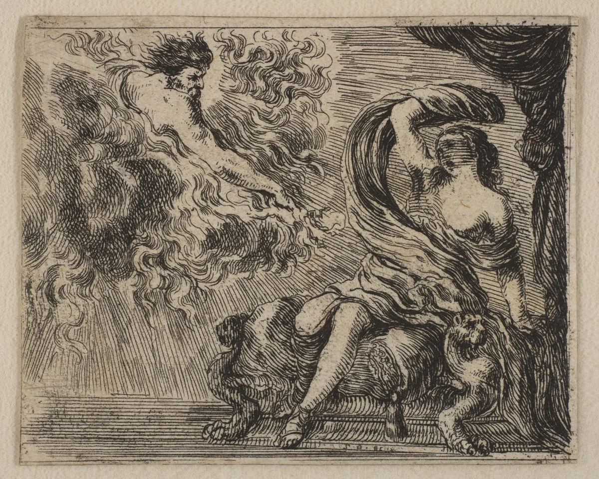 Jupiter and Semele, from 'Game of Mythology' (Jeu de la Mythologie) by Stefano della Bella, print, 1644