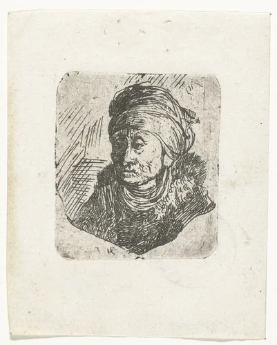 Woman with a high headdress wrapped around the chin: bust by anonymous, print, 1626-1661