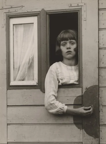Young Girl in Circus Caravan by August Sander, photograph, 1926