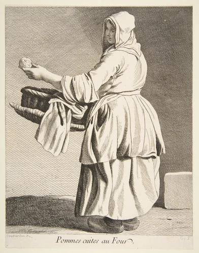Cooked Apple Seller by Anne Claude Philippe de Tubières, print, 1738