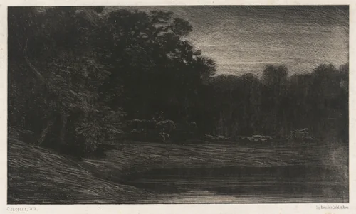Deer Hunt (La chasse au cerf) by Charles Émile Jacque, print, 1853