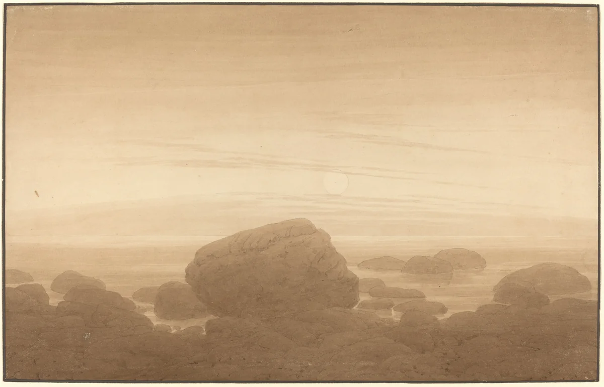 Moonrise on an Empty Shore by Caspar David Friedrich, drawing, 1837-1839