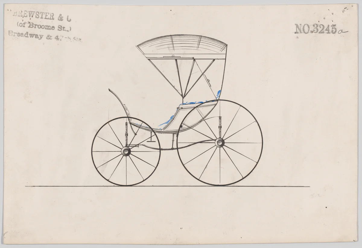Design for Pony Phaeton, no. 3245a by Brewster & Co., drawing, 1876