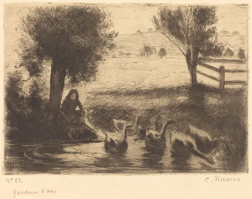 Goose Girl (Gardeuse d'oies) by Camille Pissarro, print, 1888