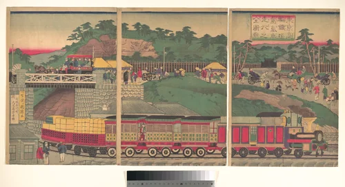 Tokyo /Takanawa Steam Railway by Utagawa Kuniteru, print, 1879