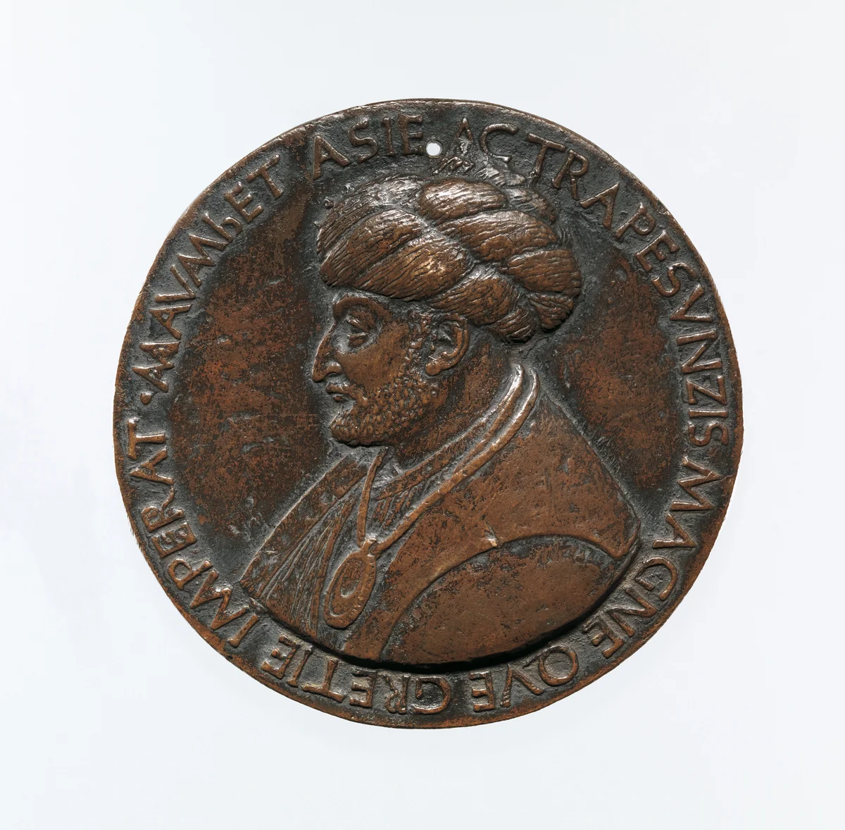 Portrait medal of Sultan Mehmed II (obverse); a Triumphal Chariot (reverse) by Bertoldo di Giovanni, metalwork, 1480