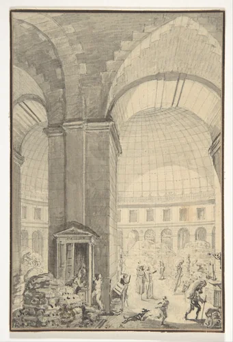 Interior of Halle aux Blés, Paris [The Corn Exchange] by Jean Démosthène Dugourc, drawing, 1765-1825