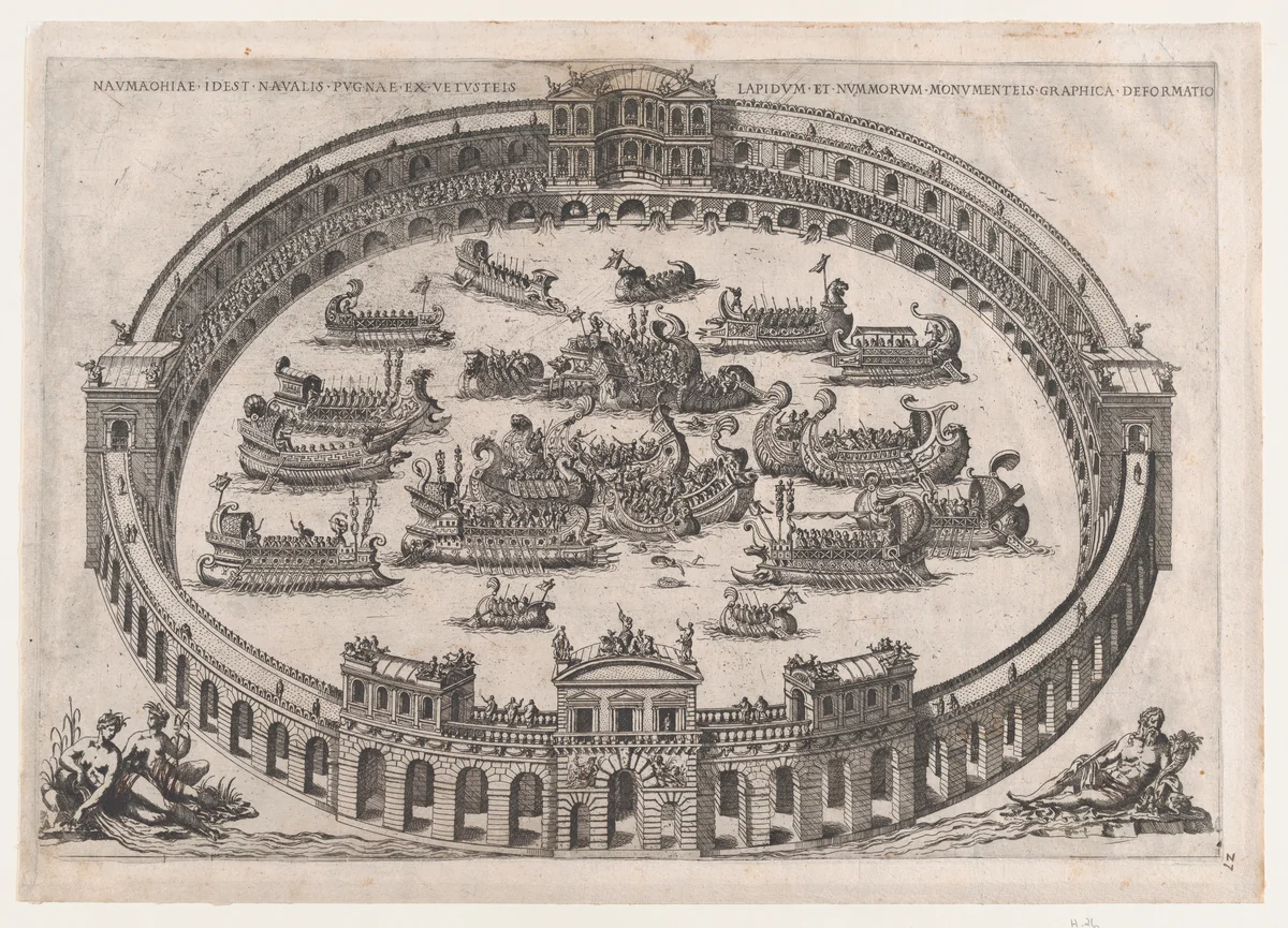 Roman Naval Battle, from "Speculum Romanae Magnificentiae" by anonymous, print, 1530-1580