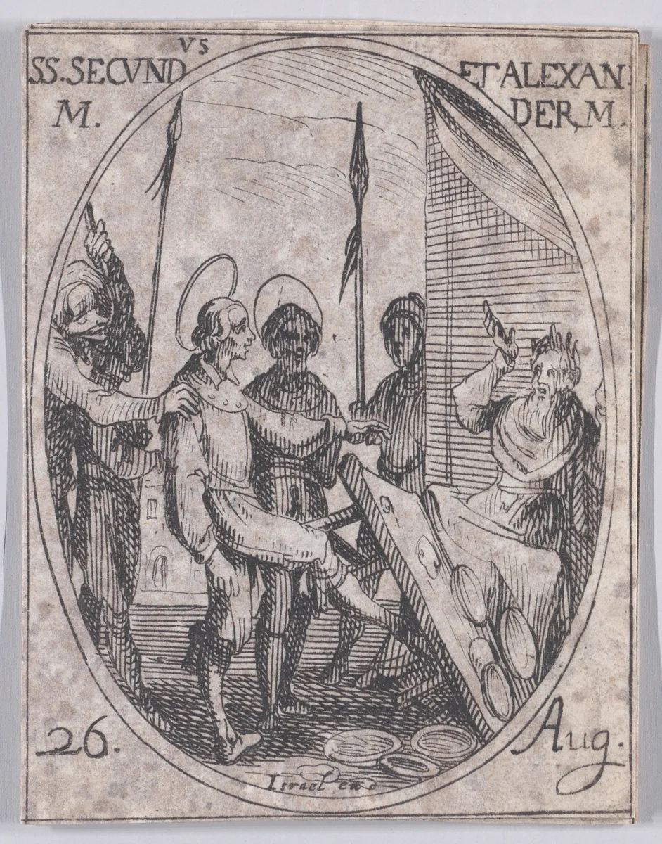 S. Second et S. Alexandre, martyrs (St. Secundus and St. Alexander, Martyrs), August 26th, from "Les Images De Tous Les Saincts et Saintes de L'Année" (Images of All of the Saints and Religious Events of the Year) by Jacques Callot, print, 1636