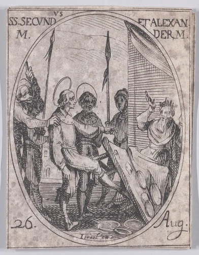 S. Second et S. Alexandre, martyrs (St. Secundus and St. Alexander, Martyrs), August 26th, from "Les Images De Tous Les Saincts et Saintes de L'Année" (Images of All of the Saints and Religious Events of the Year) by Jacques Callot, print, 1636
