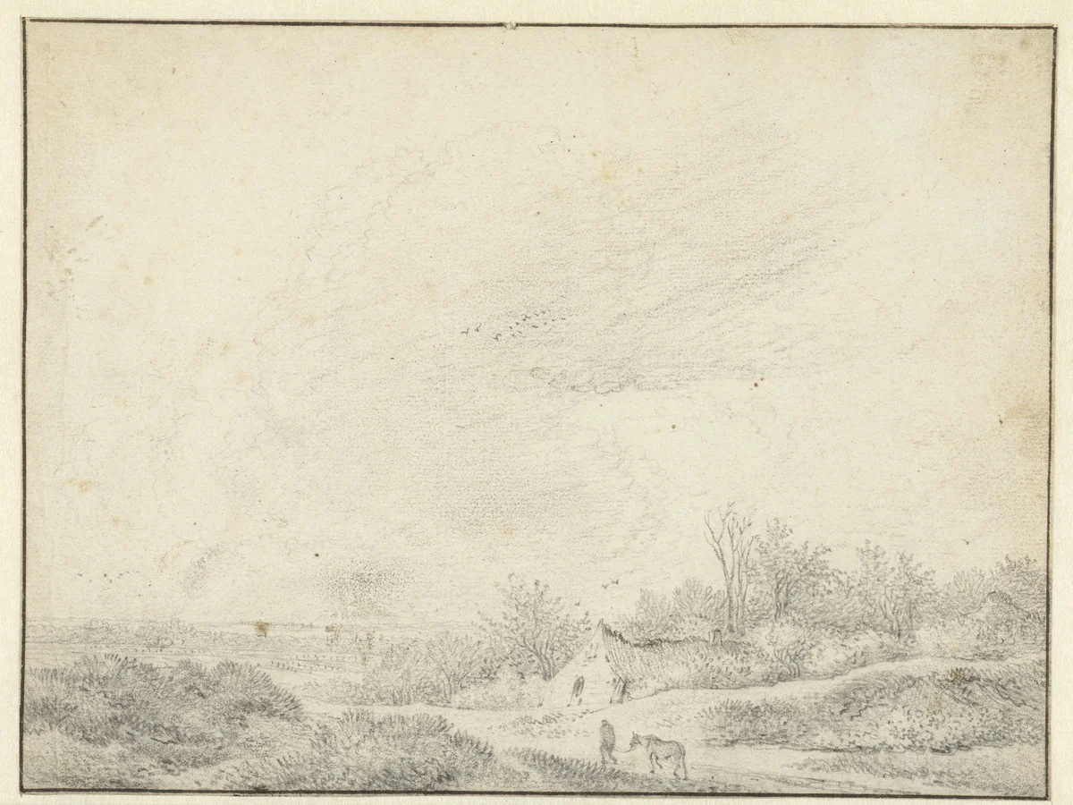 Duinlandschap met boerderijen by Guillam Du Bois, drawing, 1646-1653
