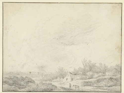 Duinlandschap met boerderijen by Guillam Du Bois, drawing, 1646-1653