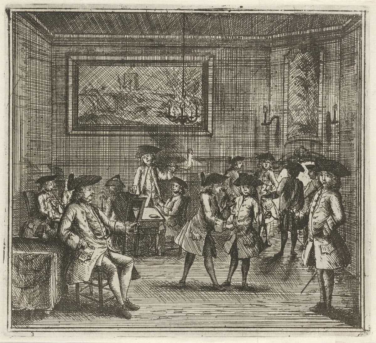 Interieur met rokende heren by Rienk Jelgerhuis, print, 1765