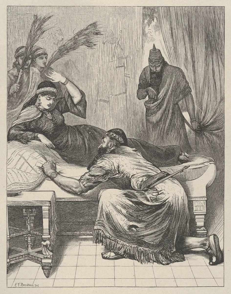 Esther Denouncing Haman, from "Dalziels' Bible Gallery" by Edward Frederick Brewtnall, print, 1865-1881