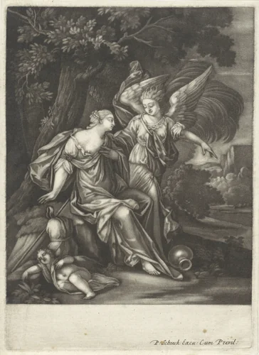 Hagar en Ismaël in de wildernis by anonymous, print, 1680-1713