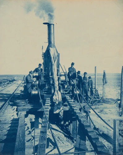 Railroad Workers and Machine by American 19th Century, photograph, 1890-1899