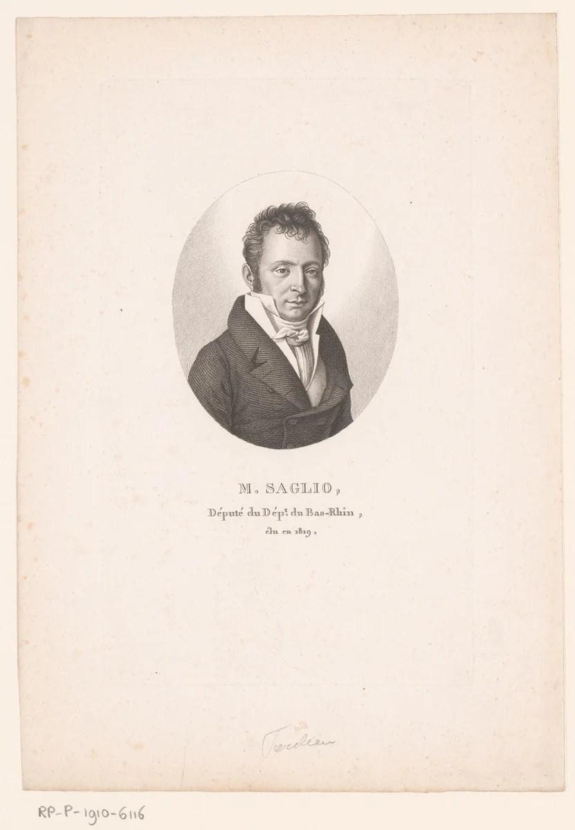 Portret van Florent Saglio by Ambroise Tardieu, print, 1820-1821