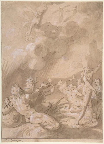 Juno Appearing to Sea Gods by Cornelis Cornelisz. van Haarlem, drawing, 1582-1638