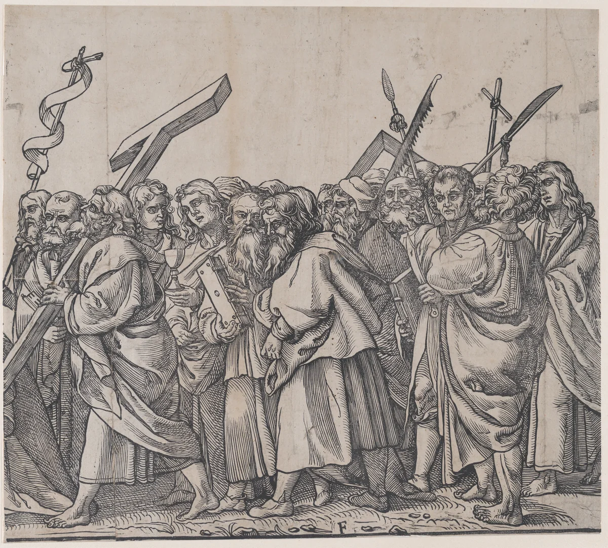 Section F: Saints holding crosses, books, and weapons, from "The Triumph of Christ" by Andrea Andreani, print, 1836