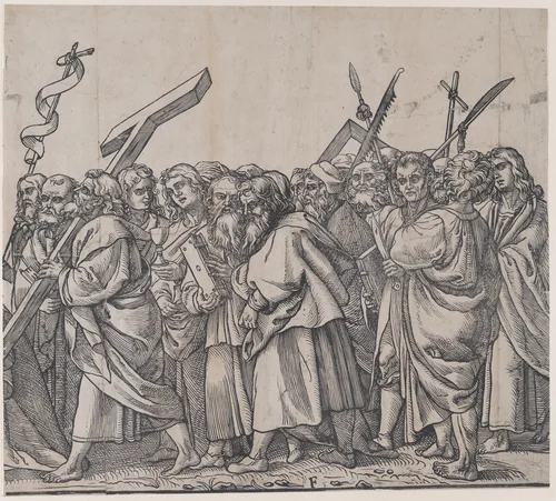 Section F: Saints holding crosses, books, and weapons, from "The Triumph of Christ" by Andrea Andreani, print, 1836