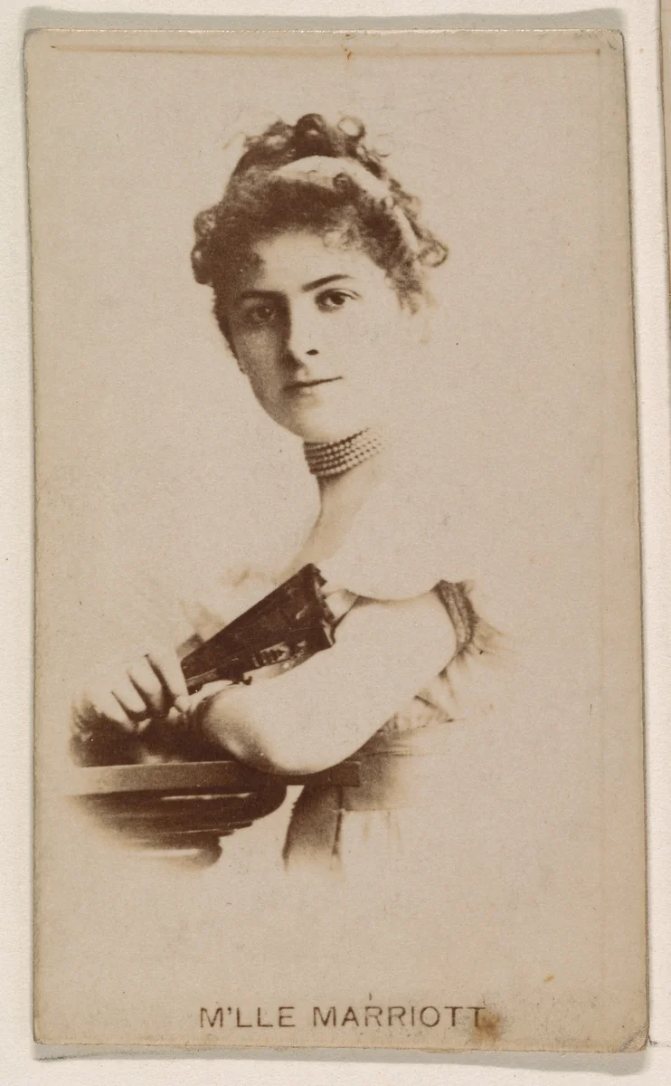 M'lle Marriott, from the Actresses series (N245) issued by Kinney Brothers to promote Sweet Caporal Cigarettes by Kinney Brothers Tobacco Company, photograph, 1890
