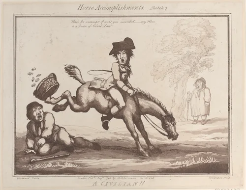 Horse Accomplishments, Sketch 7: A Civilian !! by Thomas Rowlandson, print, 1799