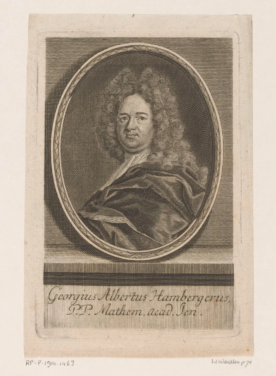 Portret van Georg Albrecht Hamberger by Martin Bernigeroth, print, 1715