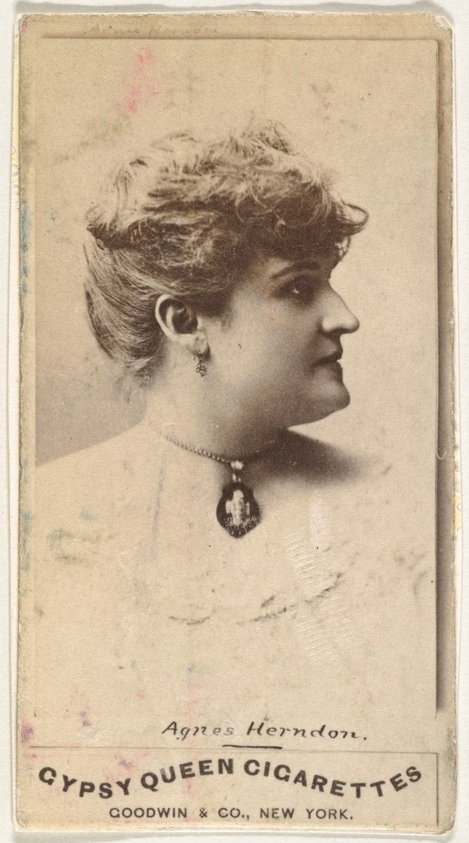 Agnes Herndon, from the Actors and Actresses series (N171) for Gypsy Queen Cigarettes by Goodwin & Company, photograph, 1886-1890