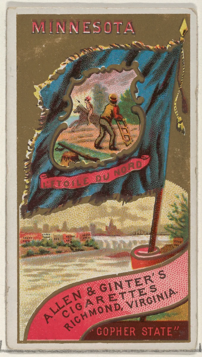 Minnesota, from Flags of the States and Territories (N11) for Allen & Ginter Cigarettes Brands by Allen & Ginter, print, 1888