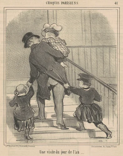 Une visite du jour de l'an by Honoré Daumier, print, 1857