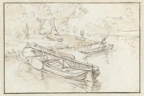 Schip bij een scheepstimmerwerf by Herman Saftleven, drawing, 1619-1685